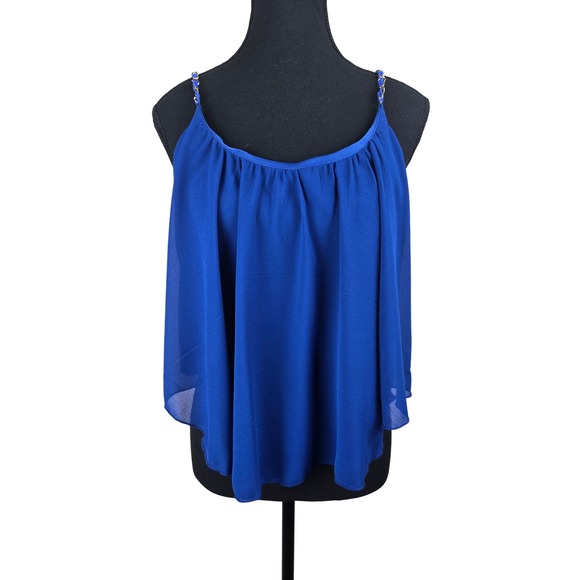 NWOT Poetry Womens Tank Top Medium Blue Chiffon Y2K Cropped Going‎ Out Romantic - Picture 1 of 9